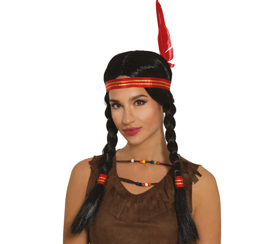 Indianer Perücke für Damen mit Zöpfen