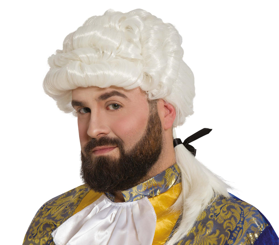 Marquis Perücke für Herren weiß mit Zopf