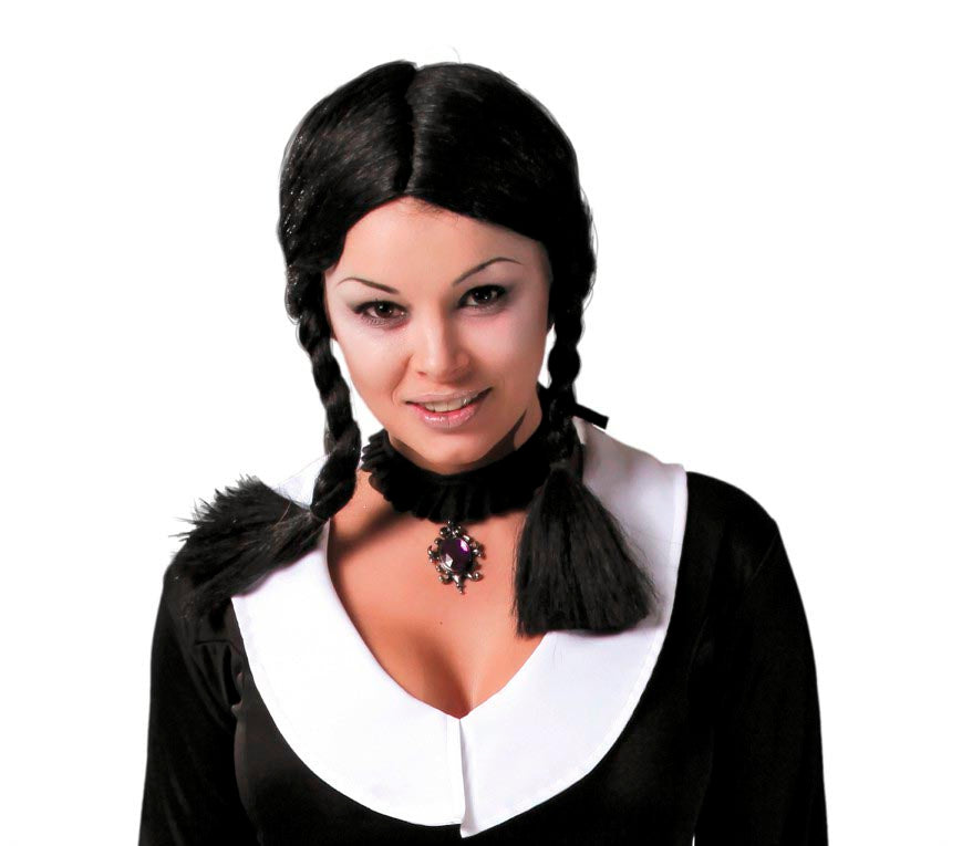 Schulmädchen Perücke für Damen schwarz