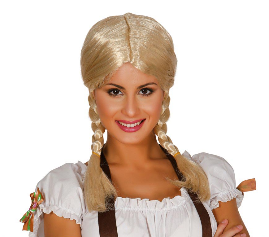 Dirndl Perücke für Damen blond mit Zöpfen