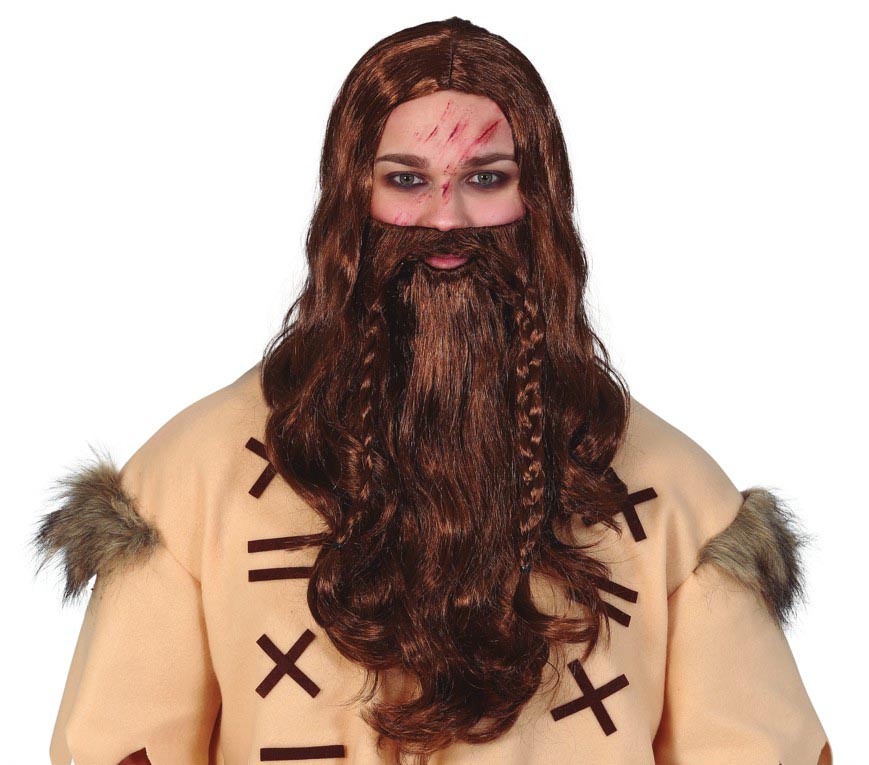 Wikinger Perücke mit Bart für Herren braun