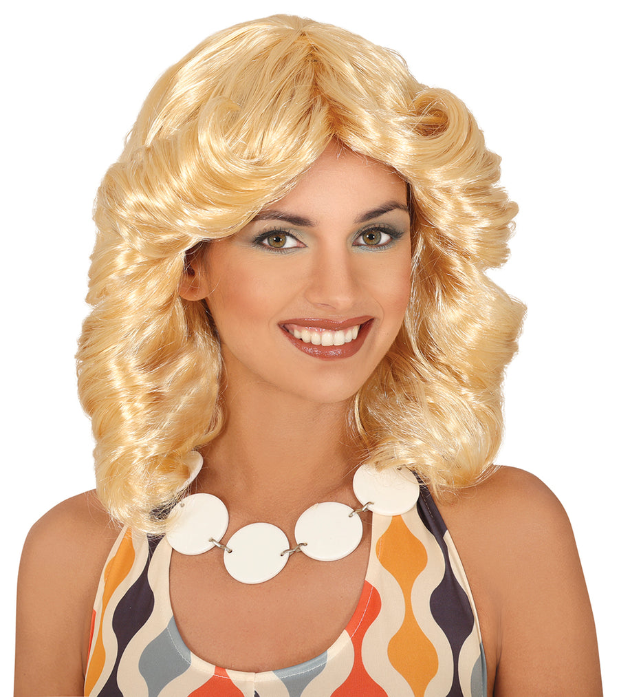 Disco Perücke für Damen blond 70er Jahre