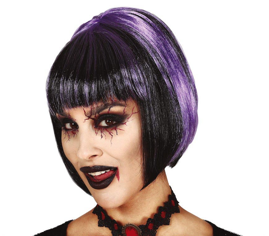 GP4290 – Vampir Bob Perücke Halloween Lila – Farbe: Lila/schwarz