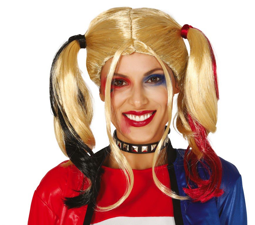 Zopfperücke für Damen blond mit bunten Spitzen