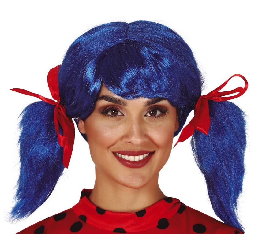 Zopfperücke für Damen blau mit Schleifen