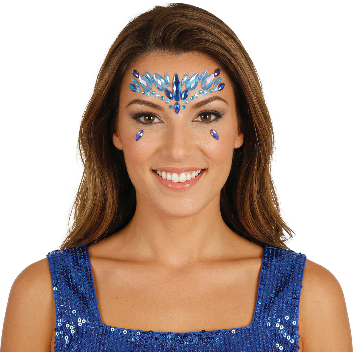 GP15823 – Blauer Stirnschmuck für Damen 15 x 13 cm Festival – Farbe: Blau