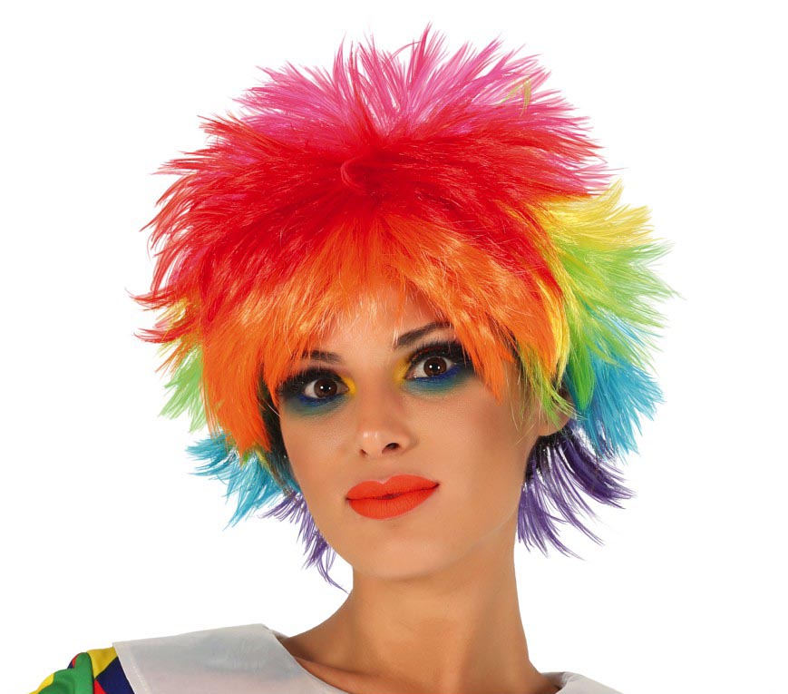 Clown Perücke für Damen bunt kurz