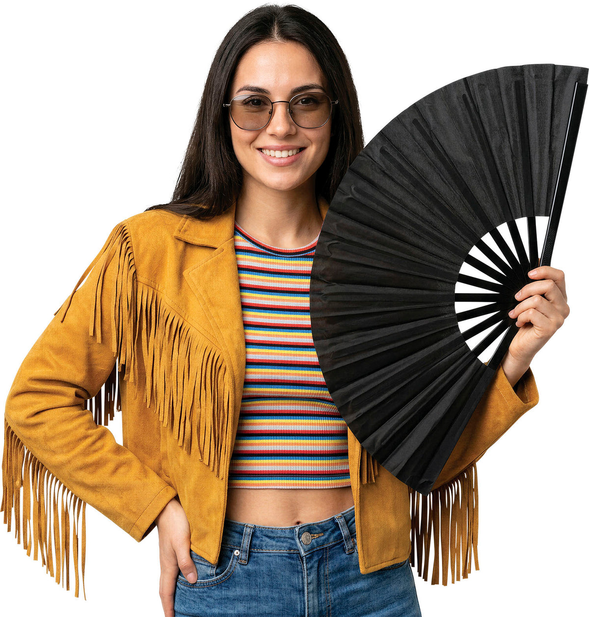 GP27306 – Handfächer für Erwachsene 60 x 30 cm groß – Farbe: Schwarz