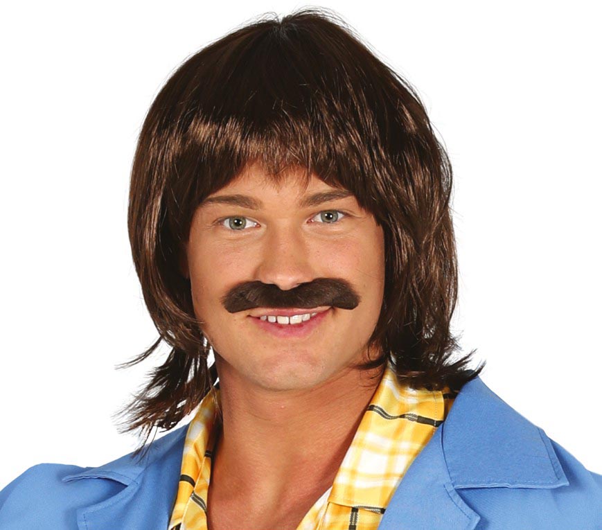 GP4585 – 70S Schlager Stil Perücke Braun Moustache – Farbe: Braun