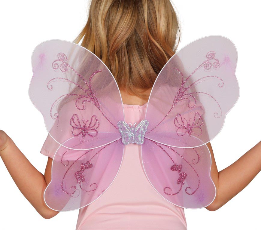 GP18661 – Feenflügel für Mädchen mit Glitzer Schmetterlingen – Farbe: Pink