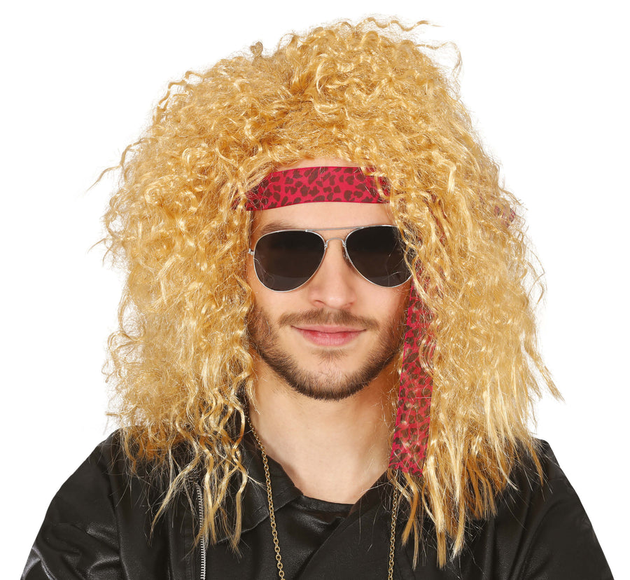 Rocker Perücke für Herren blond mit Stirnband