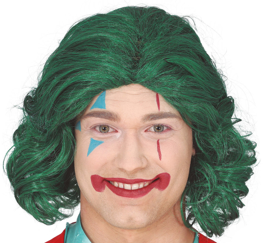 Clown Perücke für Herren grün mittellang