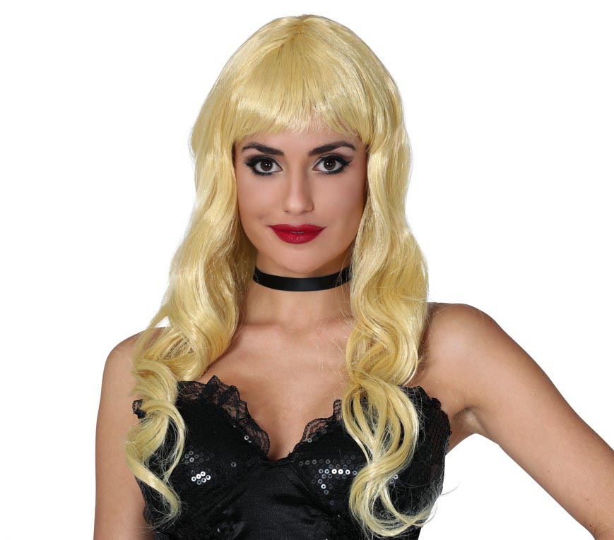 Blonde Langhaarperücke für Damen mit Pony