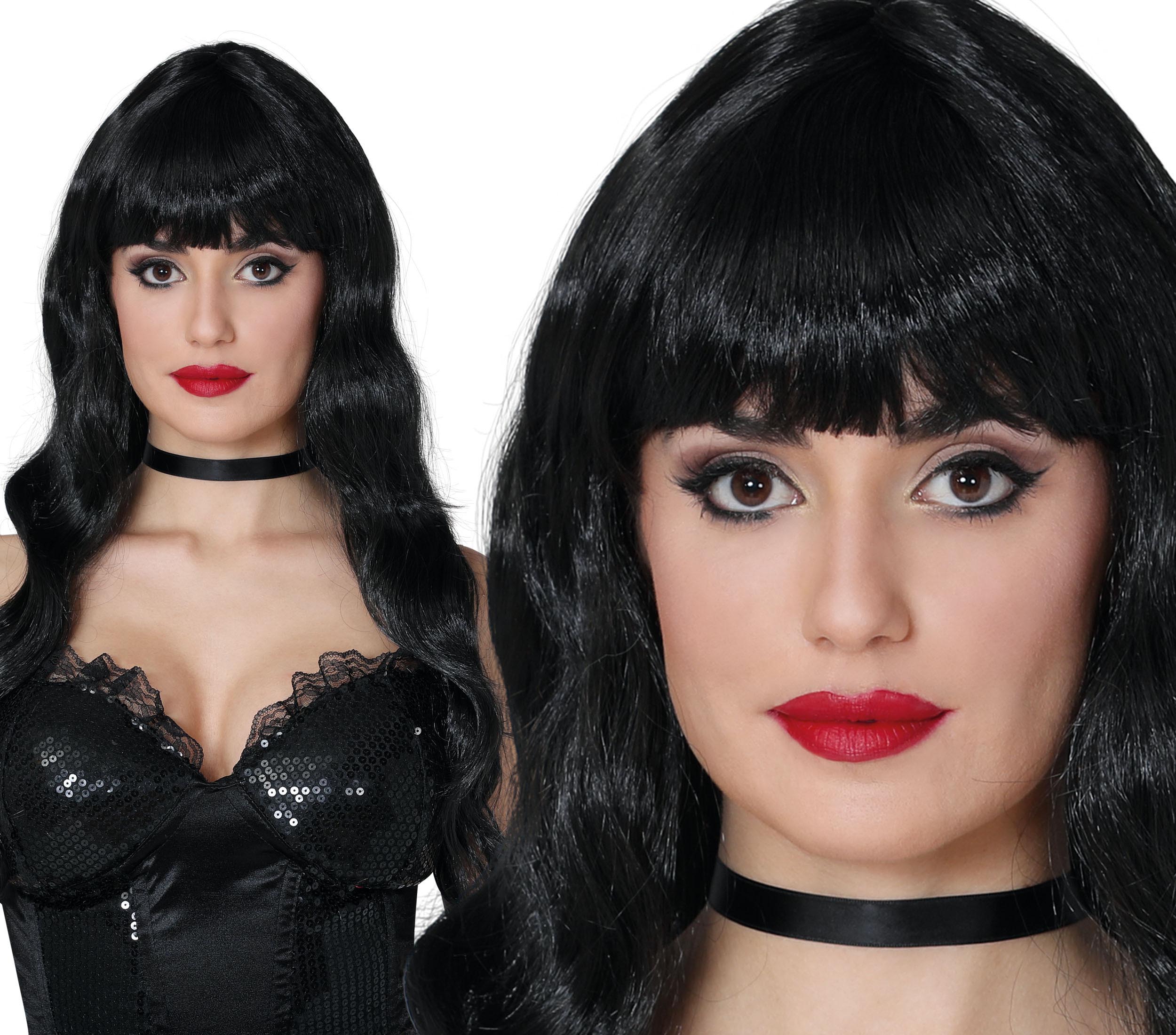 GP4693 – Märchenhafte Königin Lange Schwarze Perücke – Farbe: Schwarz