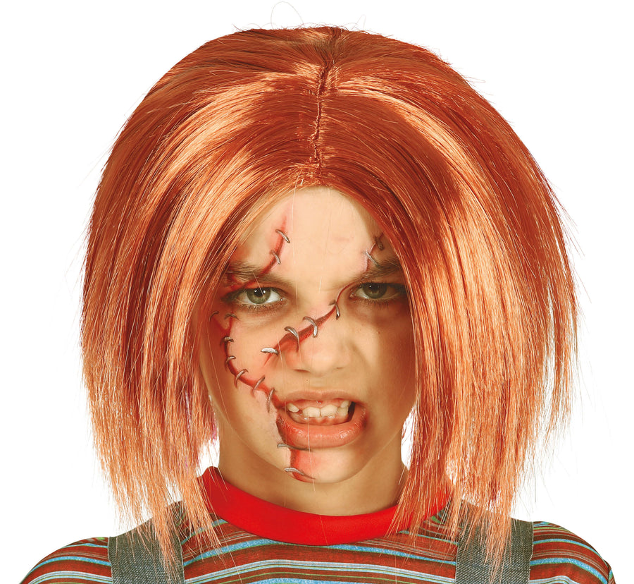 Horrorpuppe Perücke für Kinder kastanienbraun