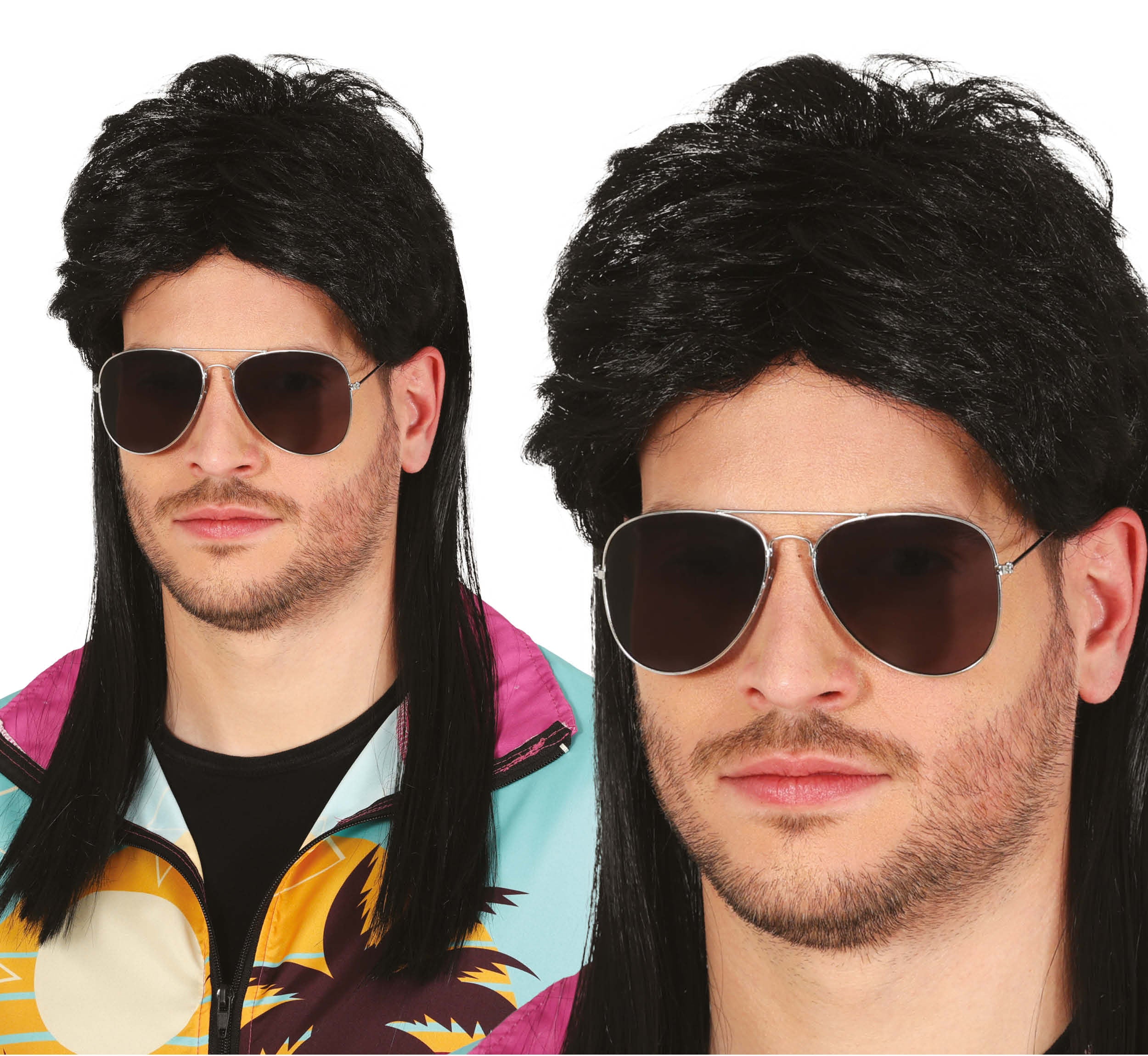 GP48123 – 70s Retro Vokuhila Perücke Party – Farbe: Schwarz, Braun, Gelb