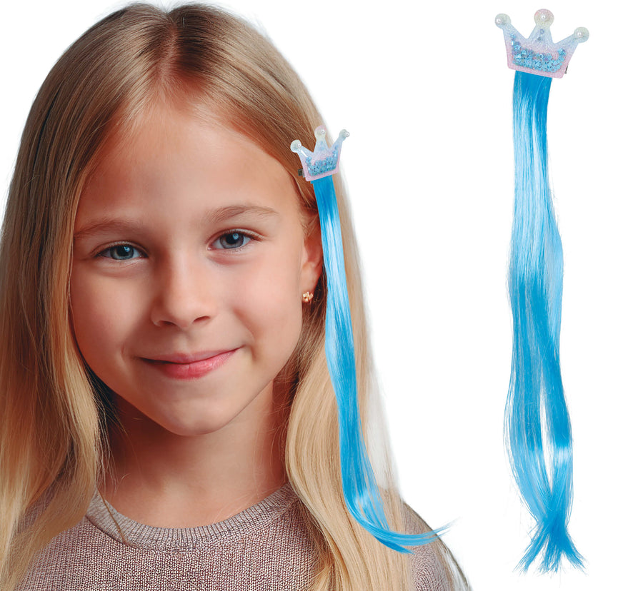 Haarsträhne mit Krone für Erwachsene 35 cm blau