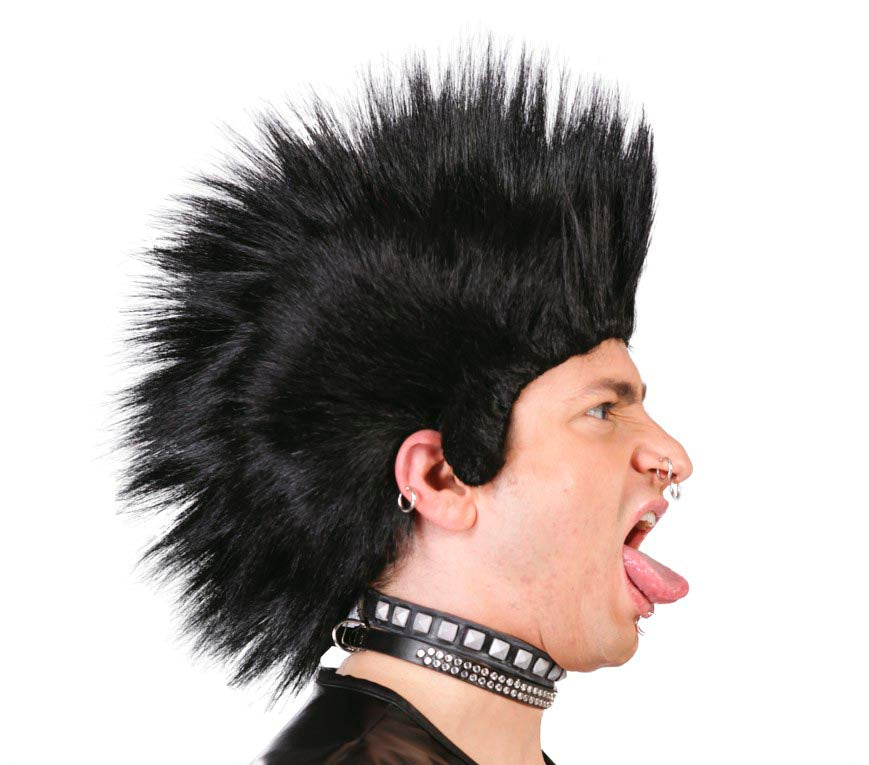 Punk Perücke für Herren schwarz Irokese