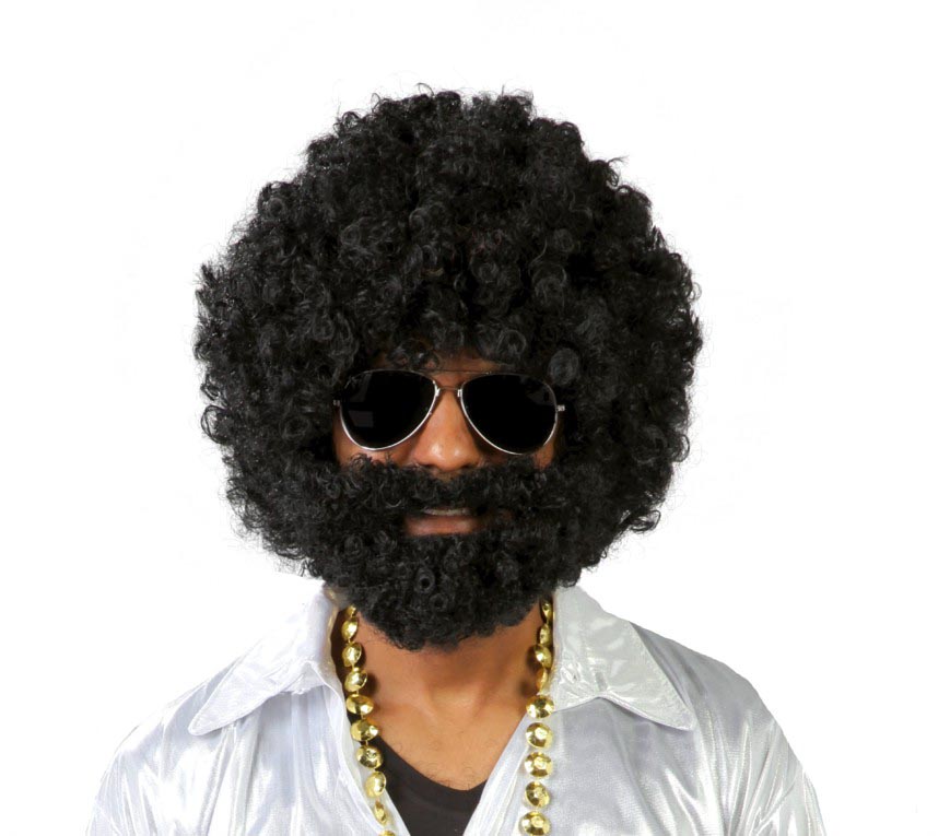 Afro Perücke mit Bart für Herren schwarz