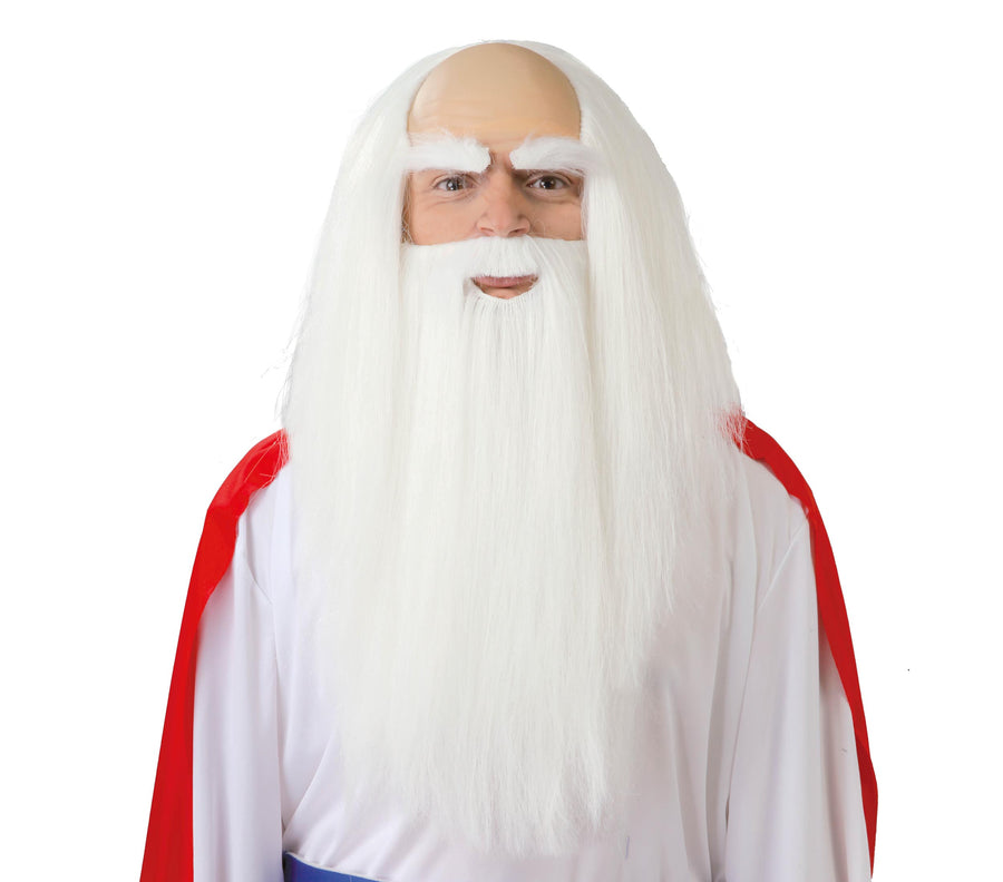 Druiden Perücke mit Bart für Herren weiß