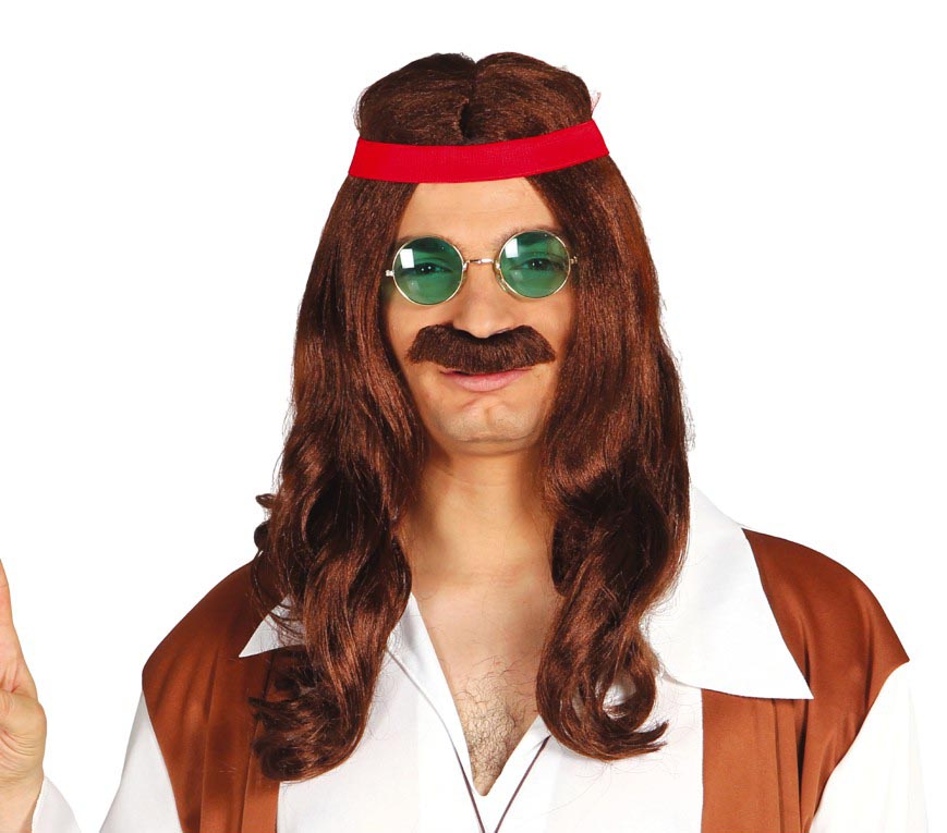 Hippie Perücke für Herren mit Schnurrbart
