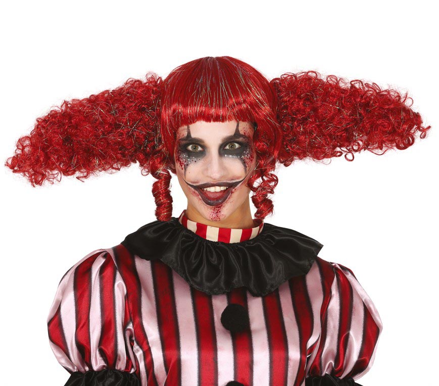Clown Perücke für Damen rot mit Dutt