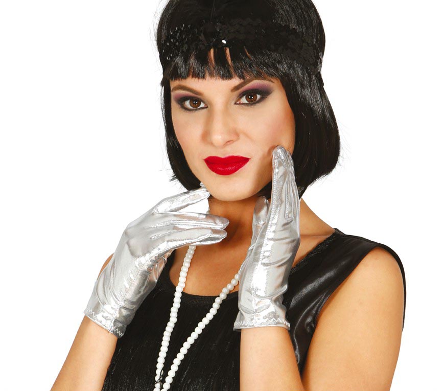 GP17871 – Glanz Handschuhe für Damen 22 cm Lackoptik – Farbe: Silber