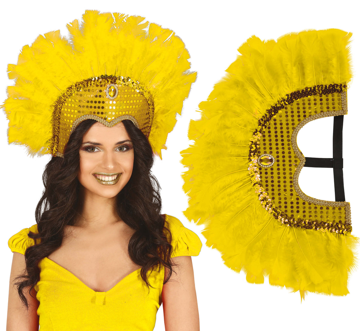 GP23067 – Samba Federkopfschmuck für Erwachsene – Farbe: Gelb