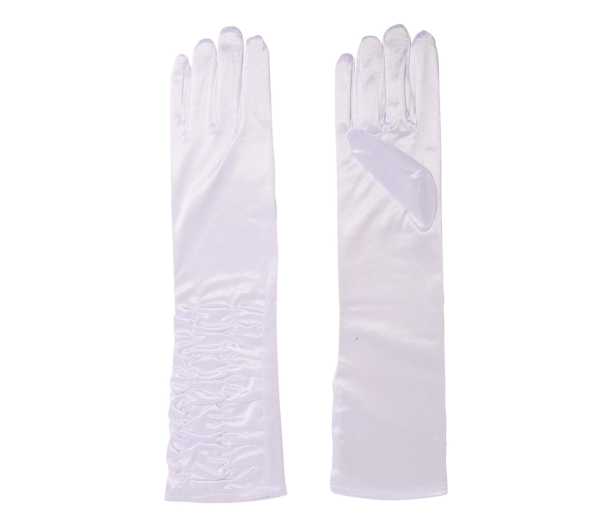 GP17868 – Glamour Handschuhe für Damen 40 cm gerafft – Farbe: Weiß