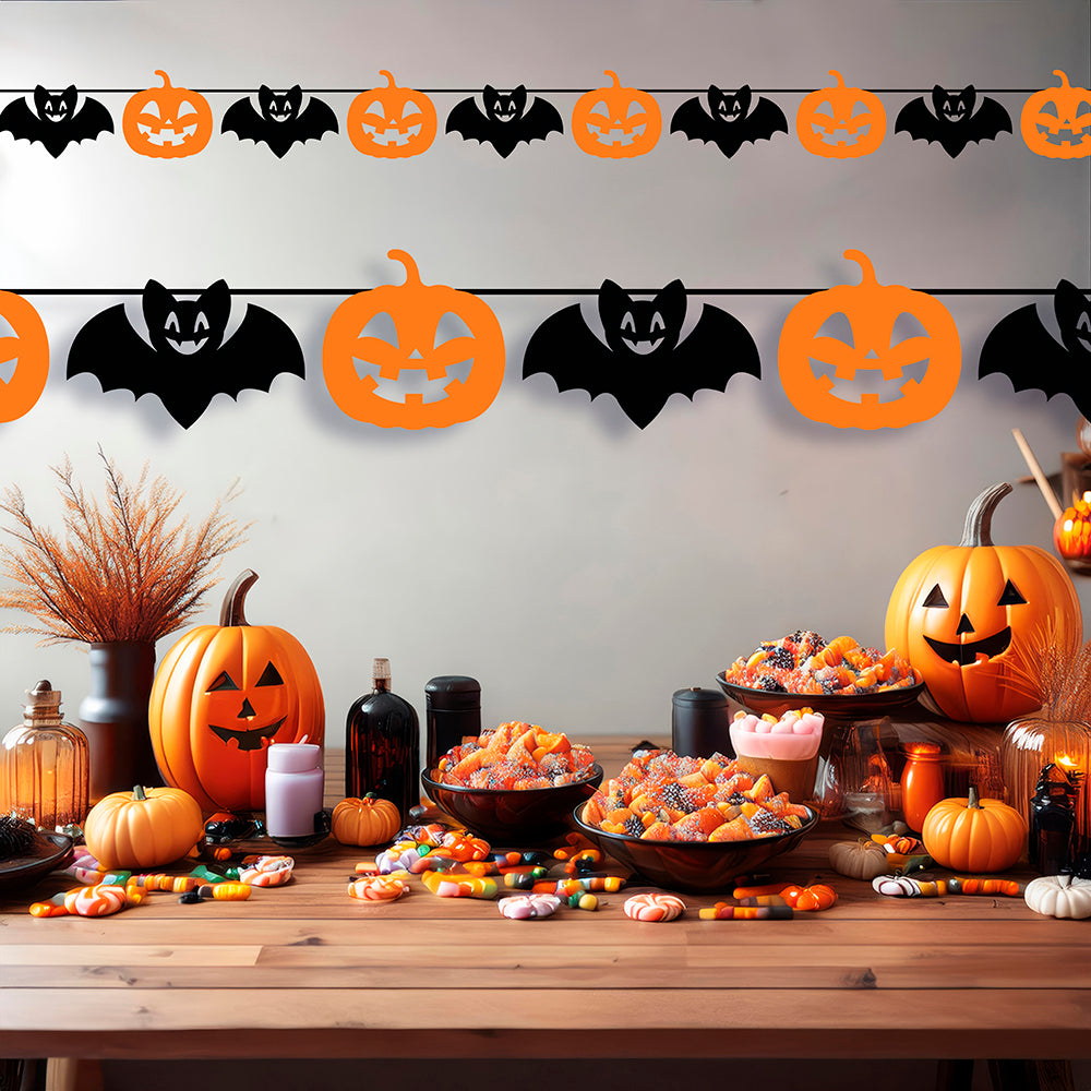 GP26795 – Halloween Girlande 300 cm Motivgirlande – Farbe: Fledermaus + Kürbis