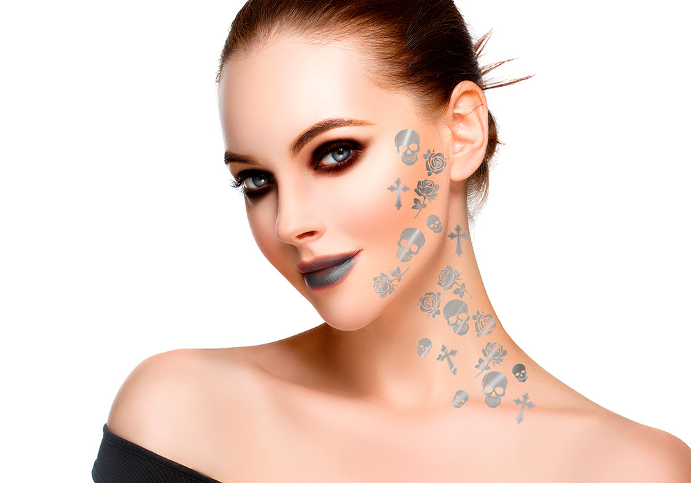 GP15667 – Halloween Tattoos für Erwachsene 15 x 11 cm – Farbe: Silber