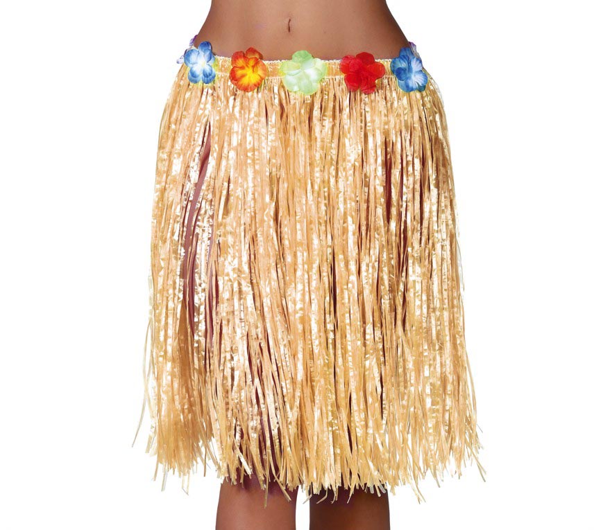 GP17630 – Hawaii Rock für Damen 50 bis 55 cm mit Blumen – Farbe: Natural