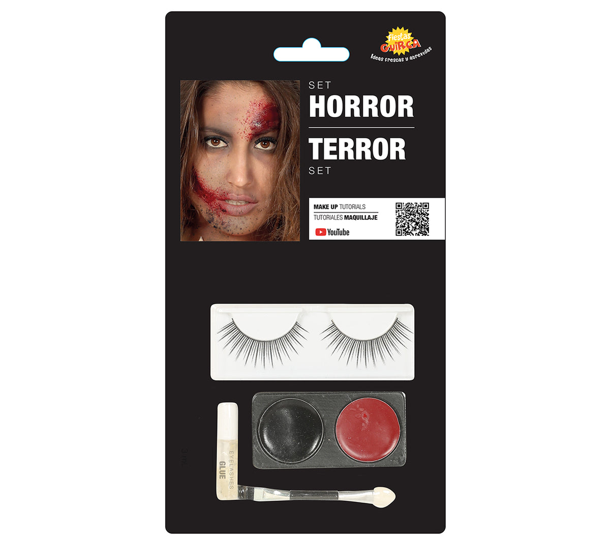 GP15715 – Augen Schminkset mit künstlichen Wimpern – Farbe: Schwarz / Rot, Pink / Lila