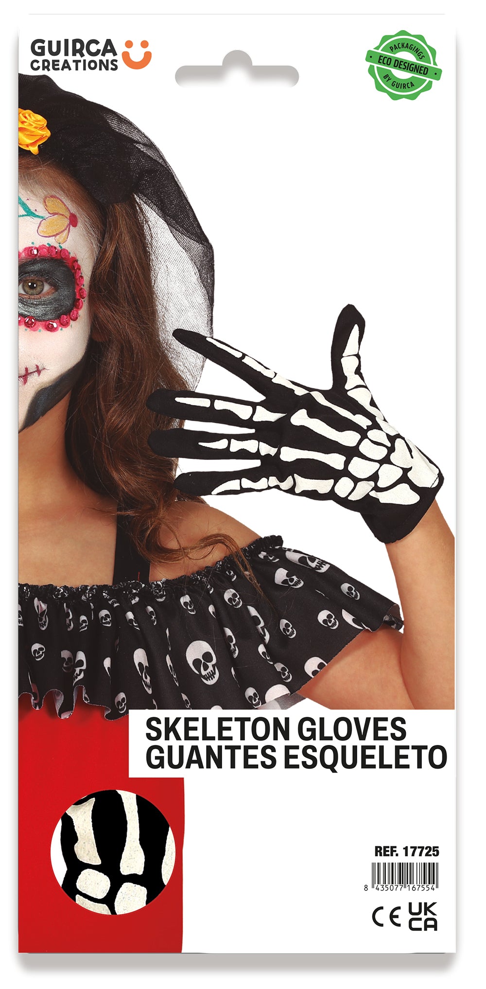 GP17725 – Skelett Handschuhe für Kinder schwarz weiß – Farbe: Schwarz