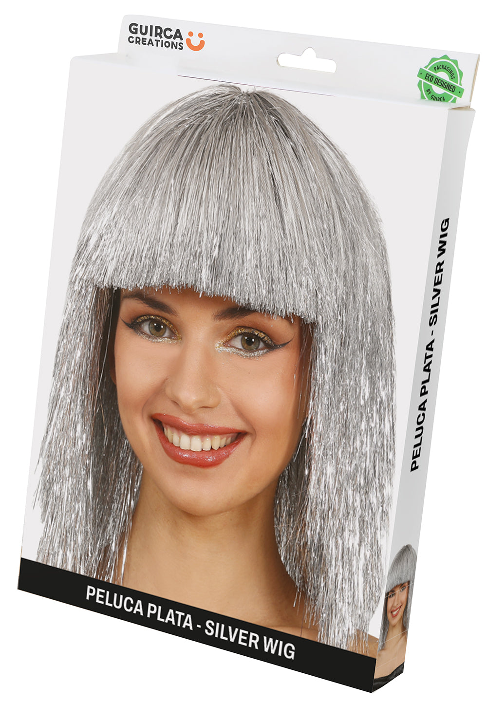 GP48019 – Lametta Perücke für Damen mittellang mit Pony – Farbe: Silber