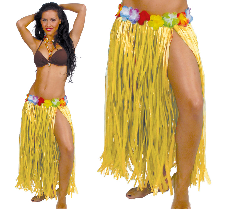 Langer Hawaii Rock für Damen 75 cm mit Blumen