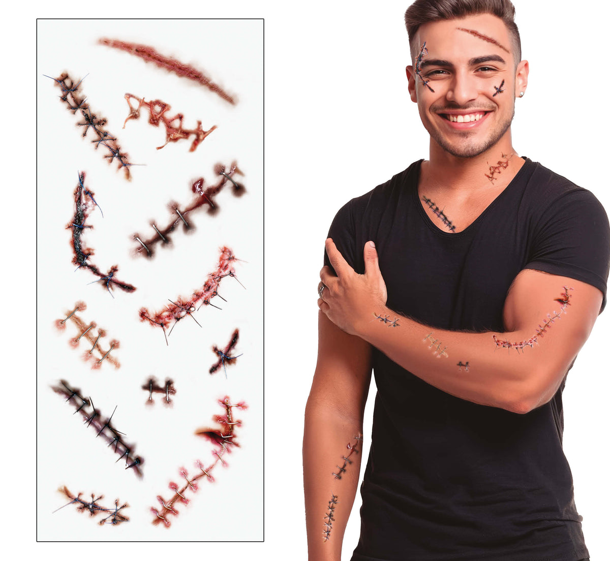 GP15708 – Horror Tattoos für Erwachsene 30 x 13 cm – Farbe: Narben