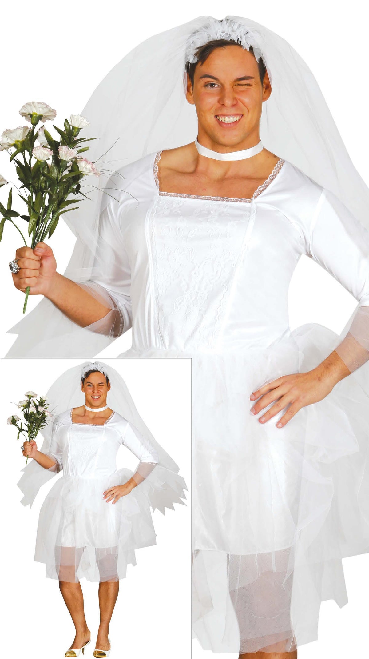 GP84395 – Braut Kostüm für Herren mit Schleier weiß – Größe: 52 - 54 (L) – Farbe: Weiß
