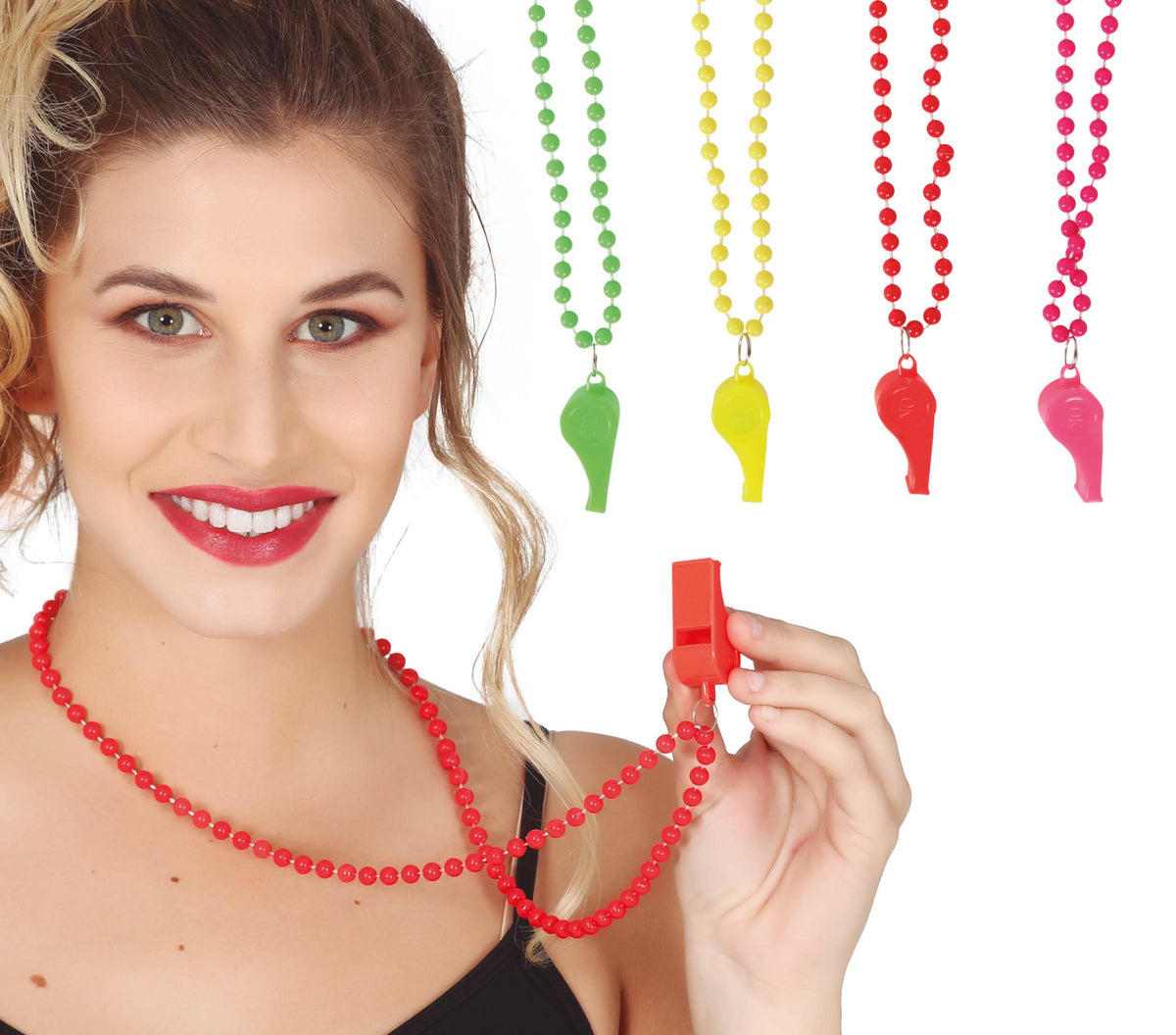 GP18844 – Trillerpfeife Kette für Erwachsene 80 cm Neon – Farbe: Mehrfarbig