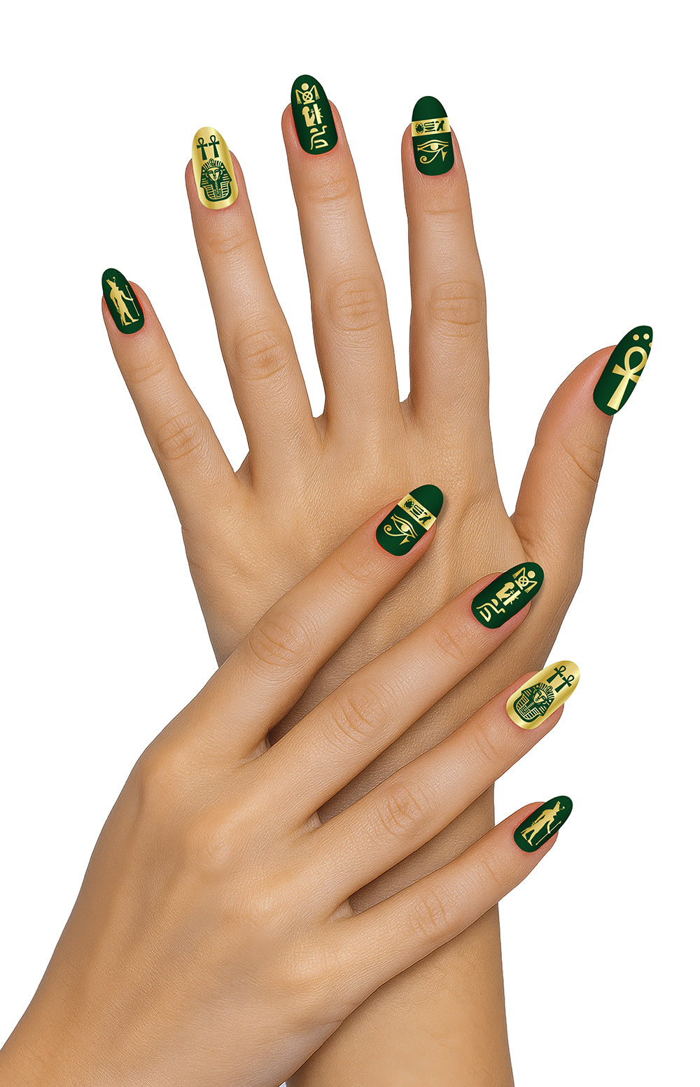 GP15981 – Motiv Kunstnägel für Erwachsene 12 Stück – Farbe: Grün / Gold