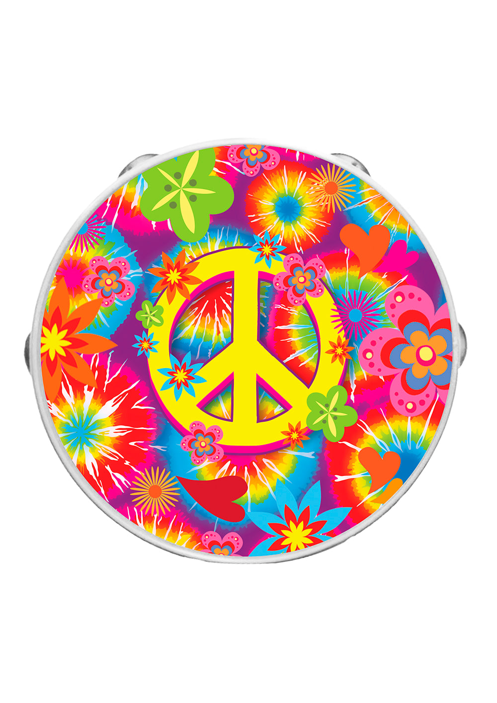 GP62013 – Hawaii Fest Tamburin Peace Zeichen – Farbe: Mehrfarbig