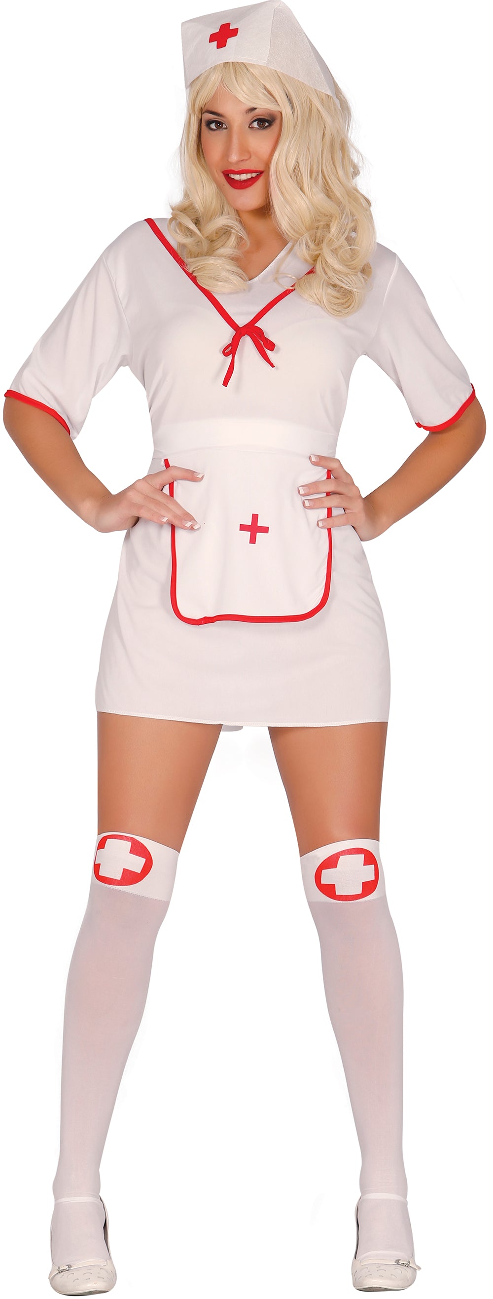 GP80009 – Krankenschwester Kostüm für Damen mit Haube – Größe: 36 - 38 (S) – Farbe: Weiß