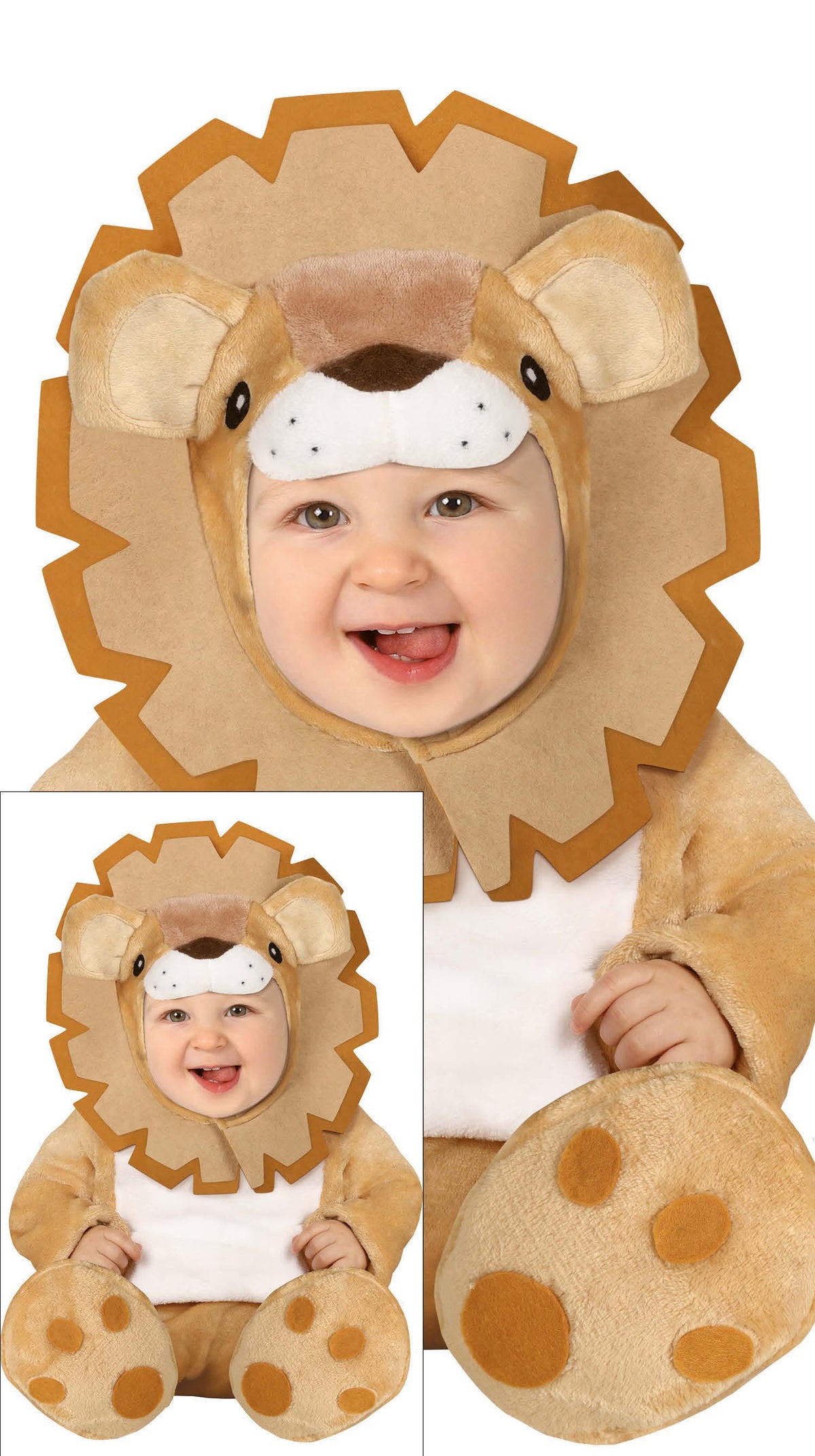 GP87823 – Löwen Kostüm für Babys mit Mähne – Größe: 74/80 – Farbe: Braun