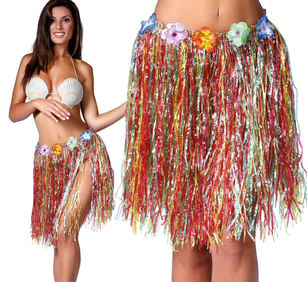 GP17630 – Hawaii Rock für Damen 50 bis 55 cm mit Blumen – Farbe: Mehrfarbig