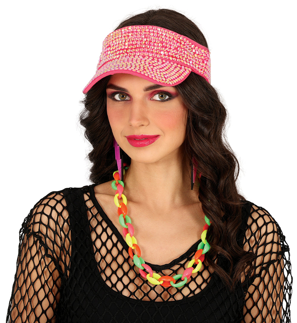 GP13827 – Strass Visor für Erwachsene 80er Jahre – Farbe: Pink