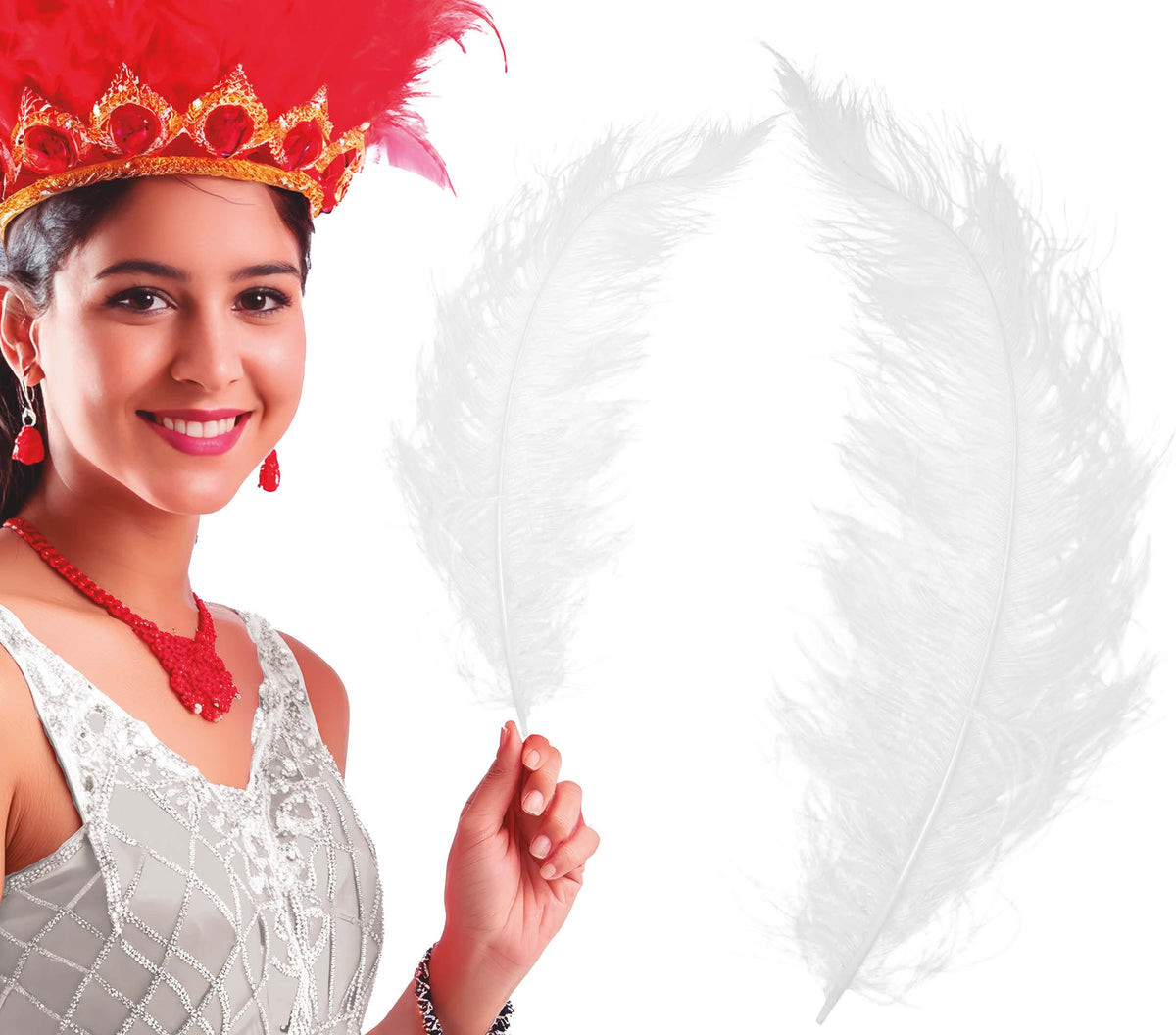 GP17672 – Riesen Straußenfedern für Erwachsene 45 bis 65 cm – Farbe: Weiß