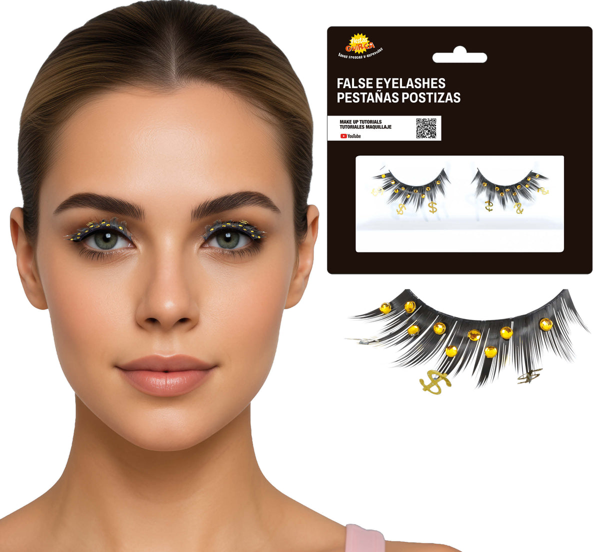 GP15091 – Party Wimpern für Erwachsene mit Motiv – Farbe: Schwarz / Gold