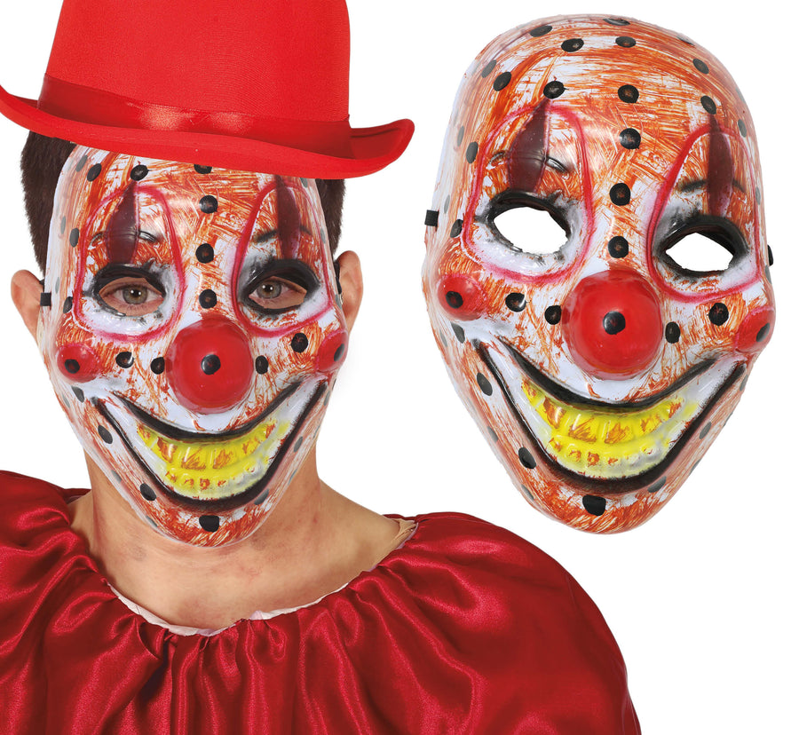 Horrorclown Maske für Erwachsene mit roter Nase