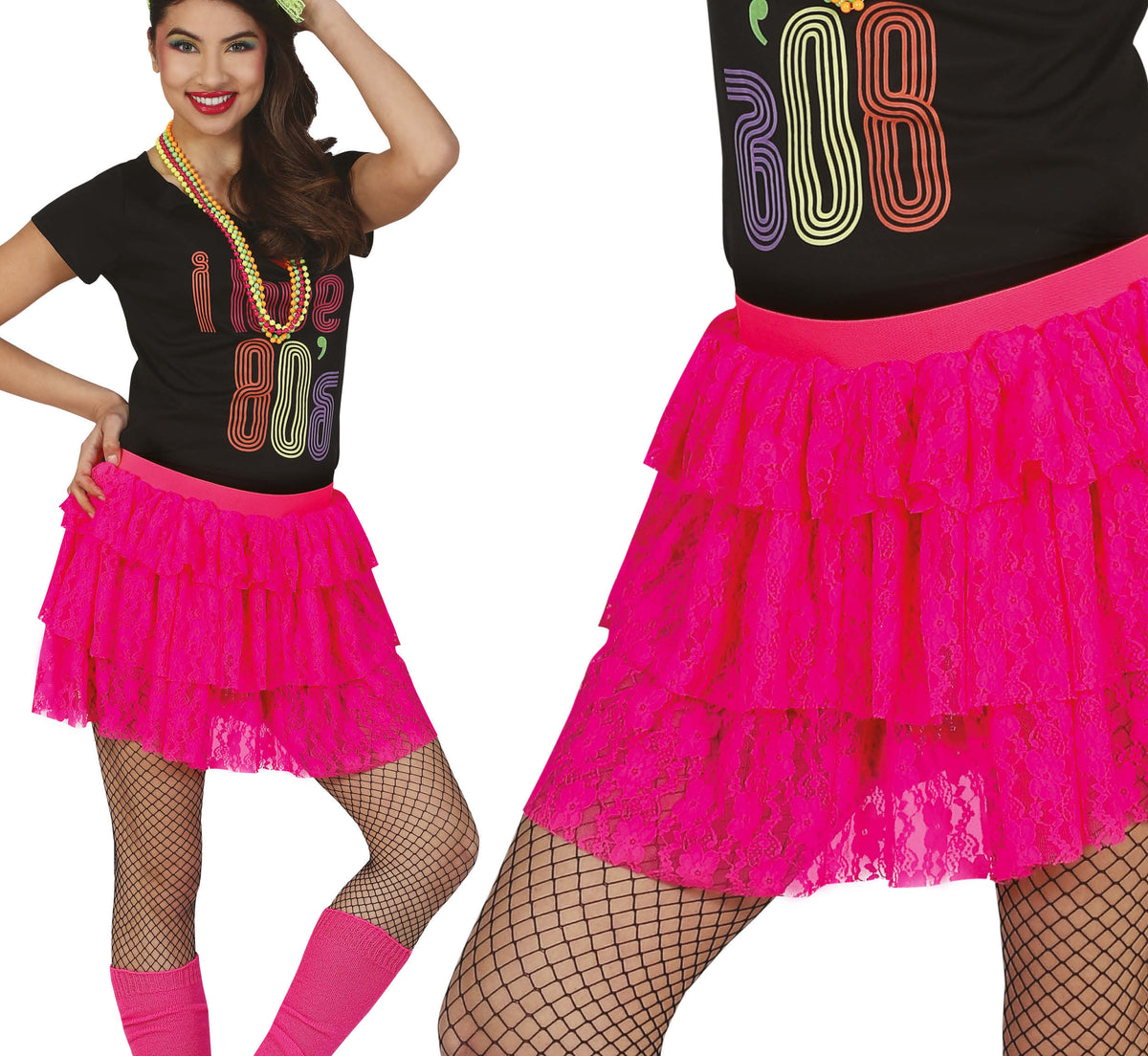 GP18940 – 80er Jahre Spitzenrock für Damen – Farbe: Pink