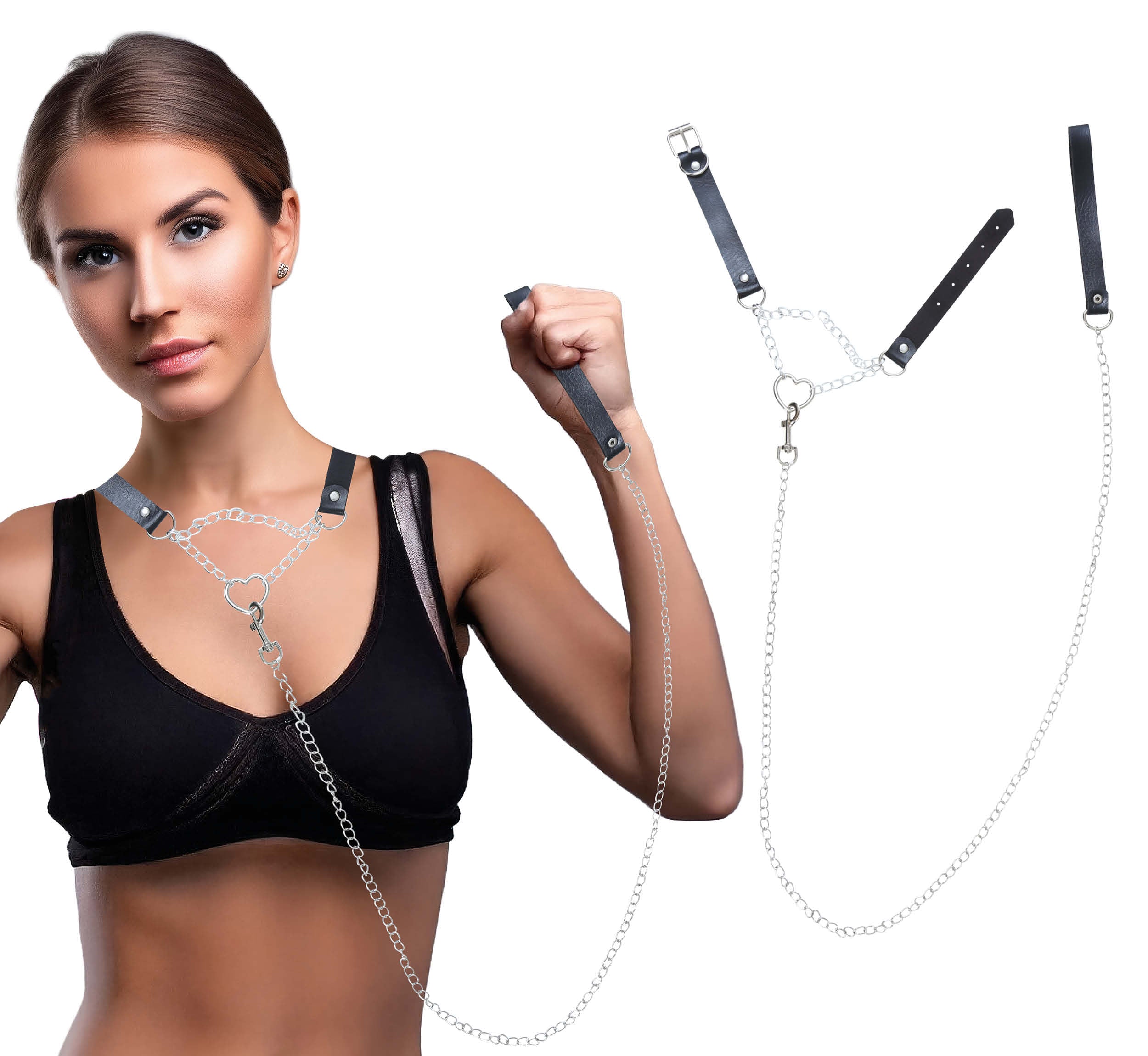 GP69041 – Sado Halsband Leine Abenteuer Kette – Farbe: Schwarz / Metallic